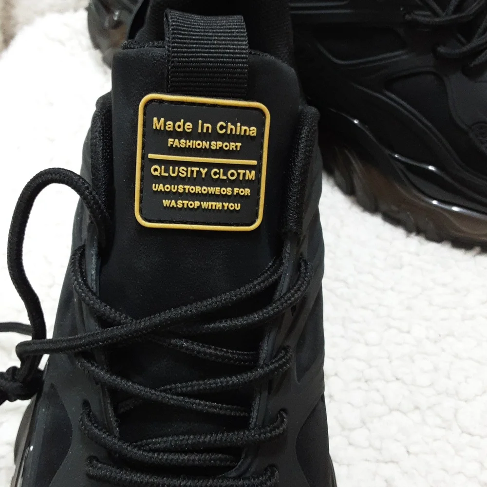 Women 's Black Athletic Chunky Sneakers with Gold Accents